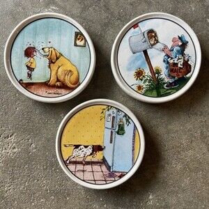 Set of 3 Gary Patterson Dog Comic Ceramic Clay Design Coasters